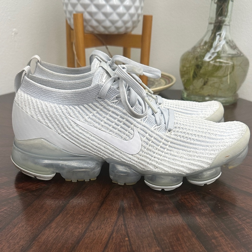 Nike Flyknit VaporMax Slip-On Sneakers in Light Gray and White